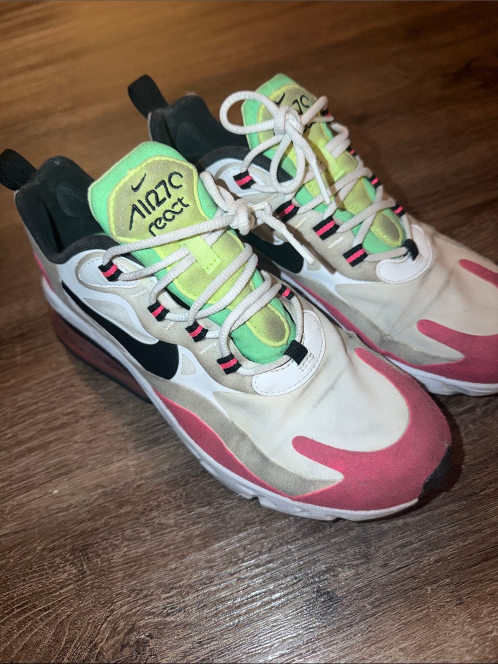 Nike Women’s Air Max/React Sneakers in White, Pink & Neon Green